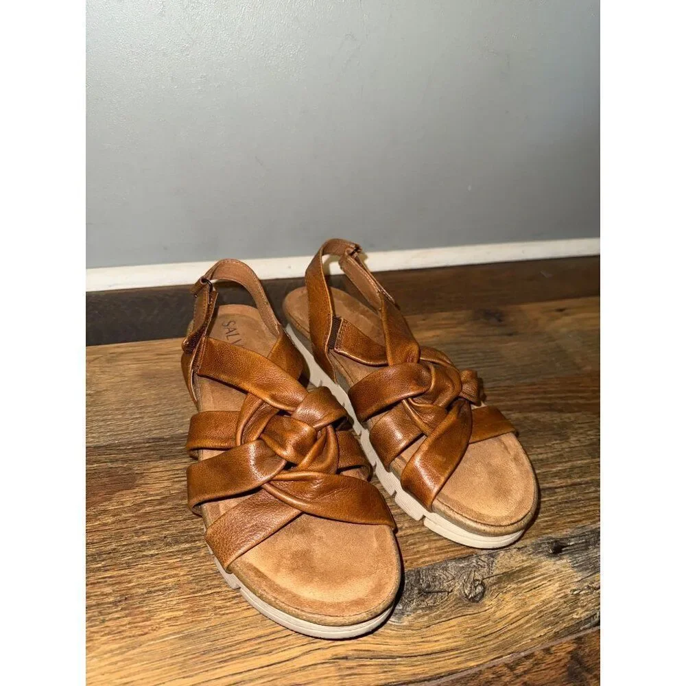 Salvia Birch‎ Veronica Cognac Leather Sandals Size 38 -7.5